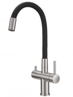 Смеситель для кухни Milacio Ultra MCU.560.SSB под фильтр с краном для питьевой воды и гибким изливом нержавеющая сталь/чёрный